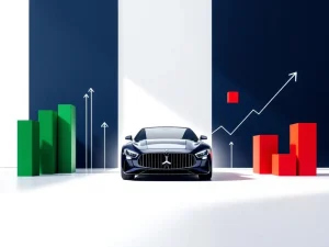 Zakelijke auto silhouet met groene voordelen balken en rode nadelen vormen op witte achtergrond voor financiële beslissingen