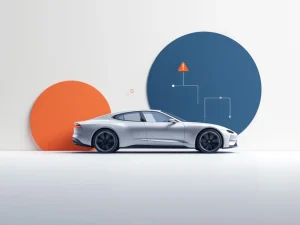 Auto silhouet met rode waarschuwingssymbolen en pictogrammen voor kosten en beperkingen op grijswitte achtergrond