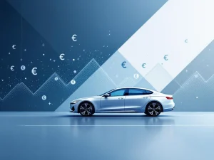 Zakelijke auto silhouet met calculator en euro symbolen op blauwe achtergrond voor lease kostentransparantie