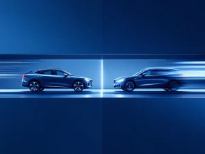 Vergelijking van twee leasetypen: zakelijke auto links voor operationele lease, dynamische auto rechts voor kortetermijnflexibiliteit